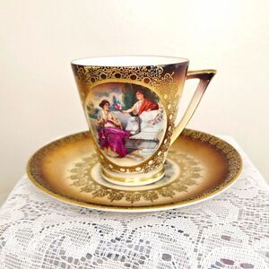 Mitterteich Made in Germany Romantic Gold Brown White Cup & Saucer 2-Piece Set